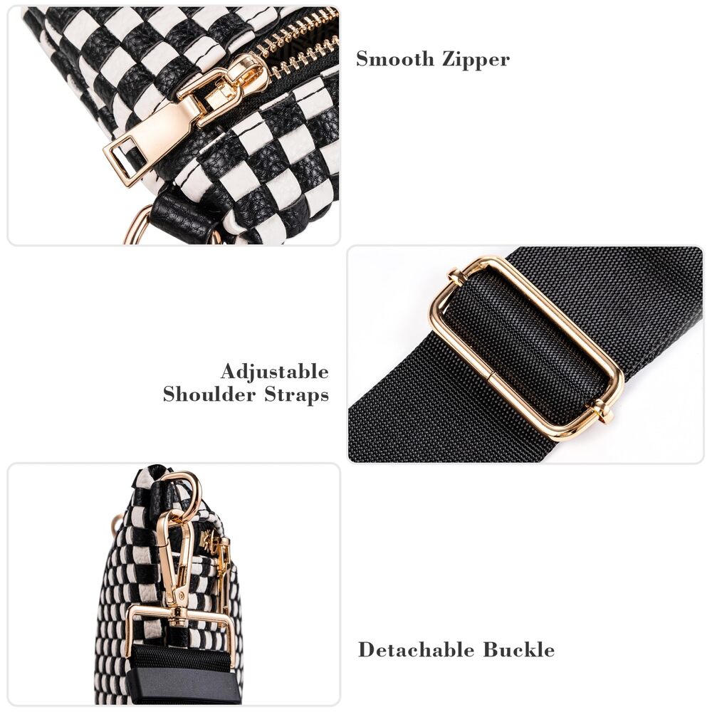 2727 Vegan Leather Crossbody Bags , Checkered PU Bum Bag Sling - Picture 6 of 8